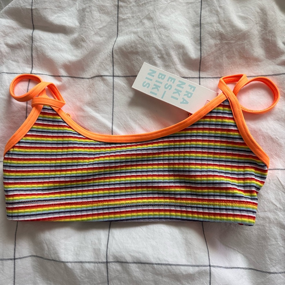 Frankie's Bikinis Orange Sporty Striped Bikini